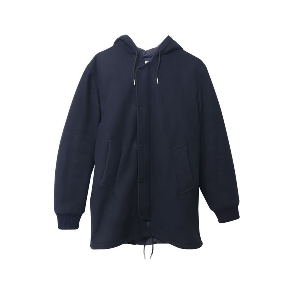 Sandro Paris Hooded Coat in Black Wool